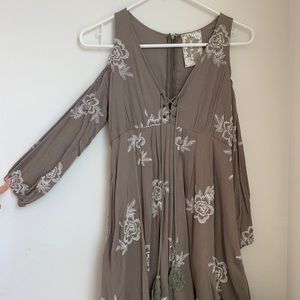 Boho Peekaboo shoulder floral embroidered dress